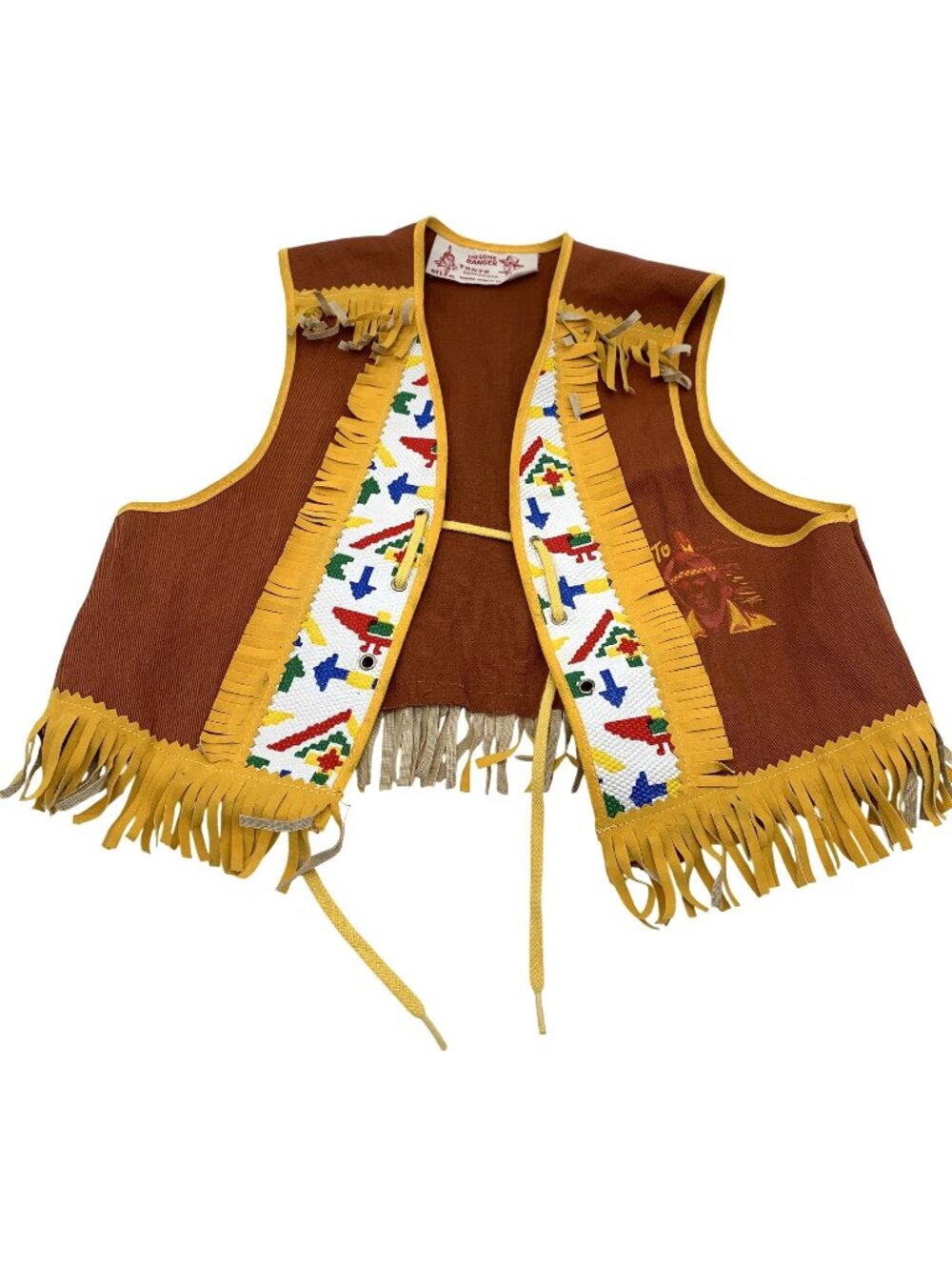 The Lone Ranger Tonto Kids Western Vest M Brown Yellow Vintage Esquire Novelty